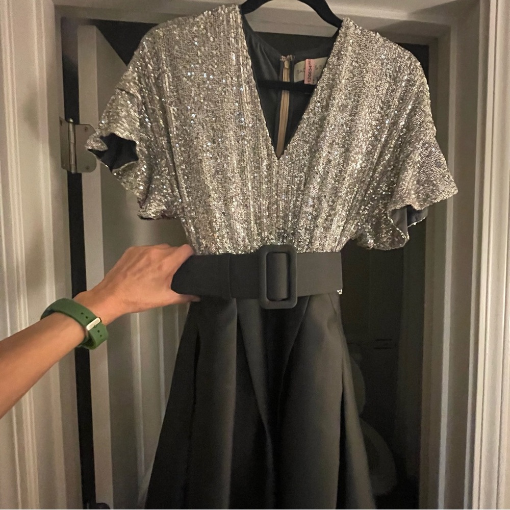 Silver Sequin Top with Black Skirt Dress